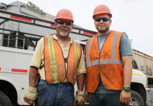 From left, Track Welder Artemio Santoyo enjoys imparting his knowledge to his welder helper, Arnaldo Ayala.