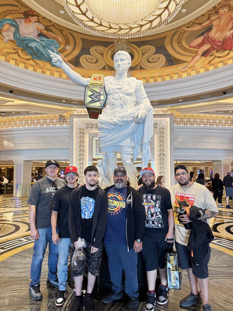 Miguel Arteaga, Jesse Ochoa, José Diaz Jr., Vazquez, Santoyo, and Jose Diaz at WrestleMania 41 in Las Vegas