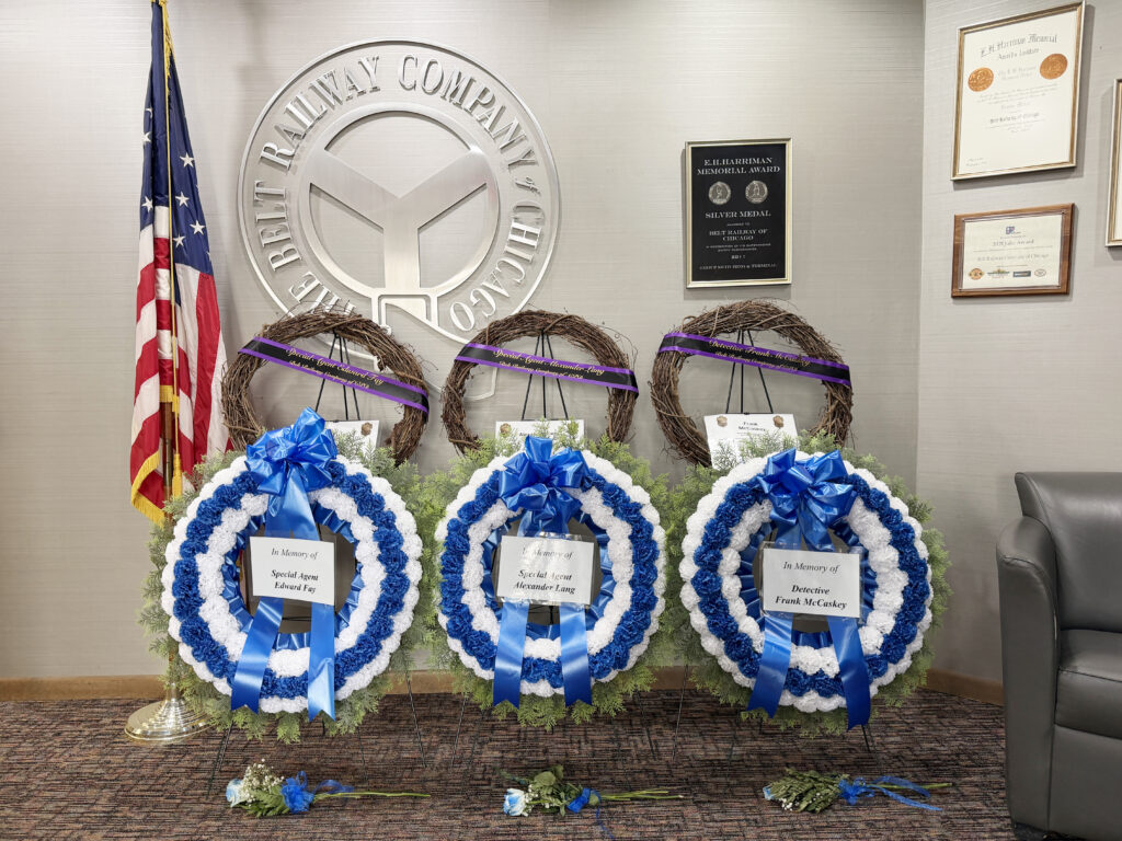 Memorial wreath on display in the General Business Office 